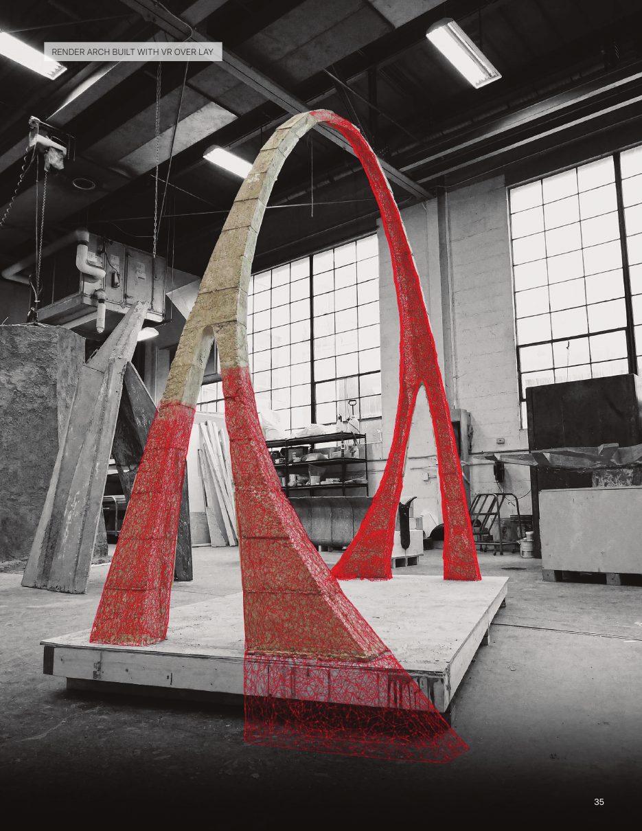 Built concrete arch with VR overlay in the fabrication shop