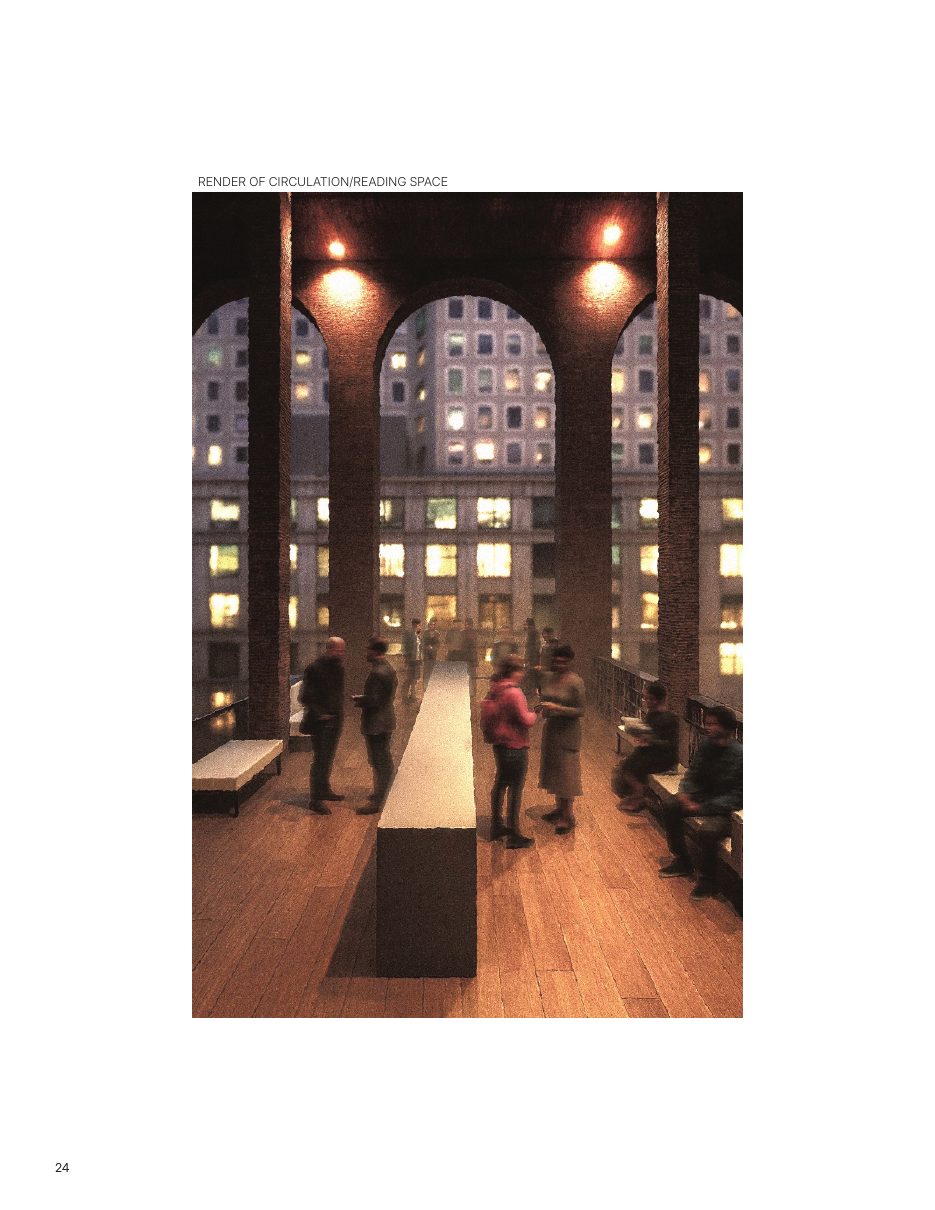 Render of circulation and reading space