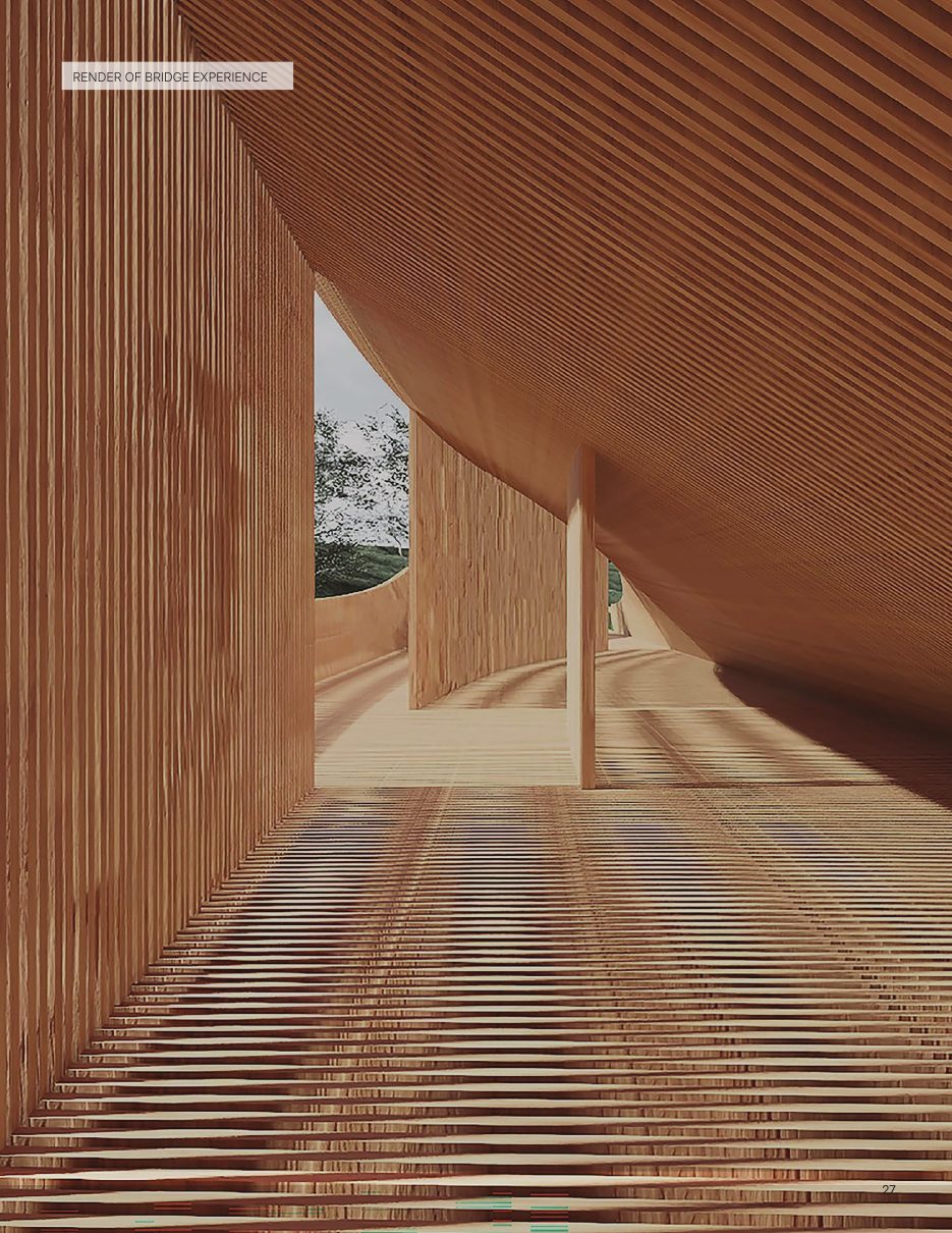 Render of the timber bridge interior experience